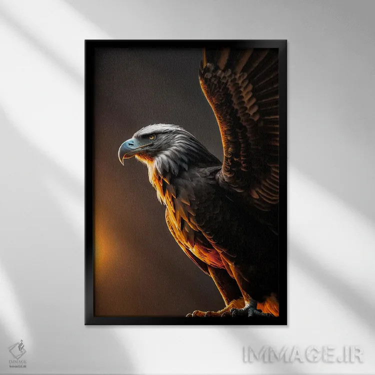 تابلو عقاب با بالهای باز در غروب خورشید اثر آدریان ویریو - نمای قابدار مشکی