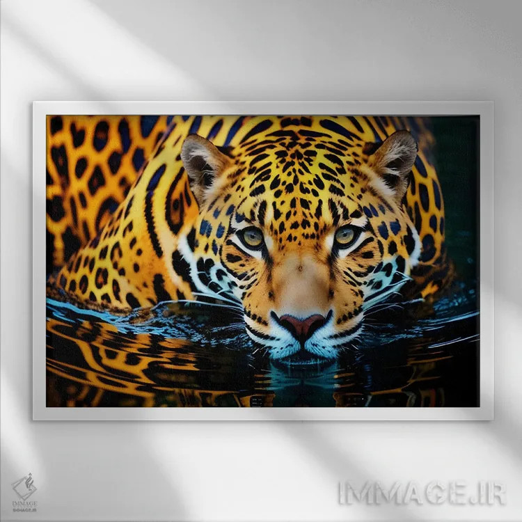 تابلو ببر در آب اثر آدریان ویریو - نمای قابدار سفید