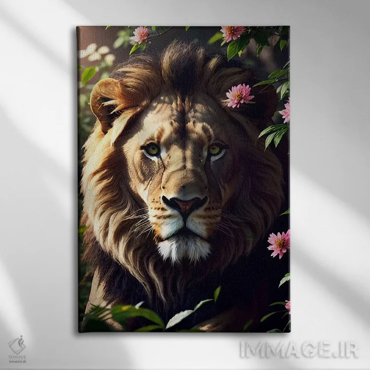 تابلو پرتره شیر سفید در میان گلها اثر آدریان ویریو - نمای روبهرو روی دیوار