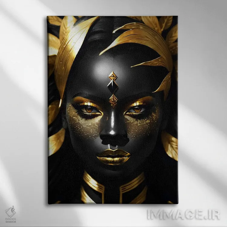 تابلو Gold And Black,پرتره زنی با پوست سیاه و آرایش طلایی، طلایی و سیاه اثر آدریان ویریو - نمای روبهرو روی دیوار