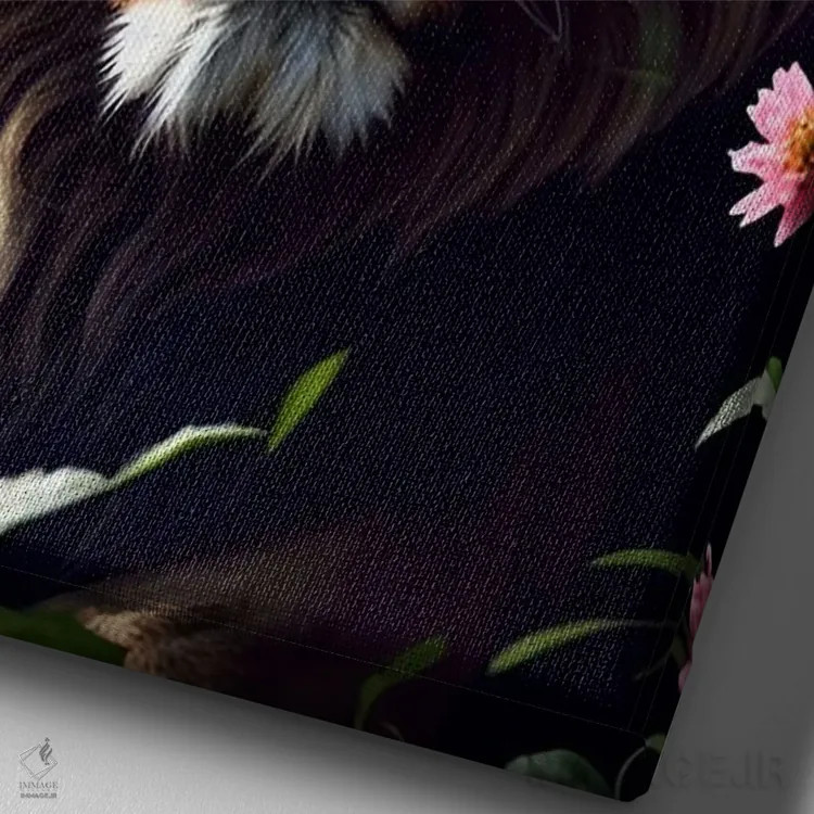 تابلو پرتره شیر سفید در میان گلها اثر آدریان ویریو - نمای نزدیک بافت بوم