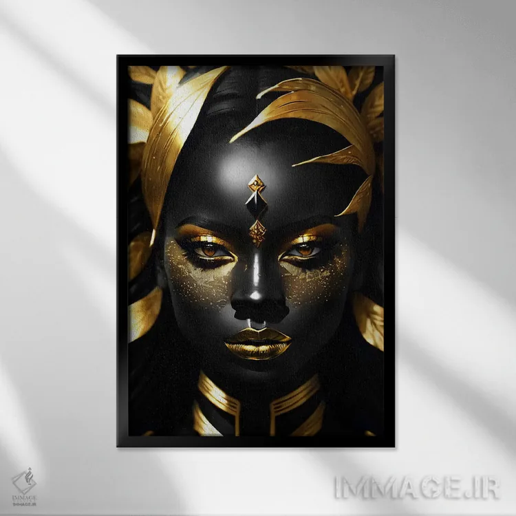 تابلو Gold And Black,پرتره زنی با پوست سیاه و آرایش طلایی، طلایی و سیاه اثر آدریان ویریو - نمای قابدار مشکی