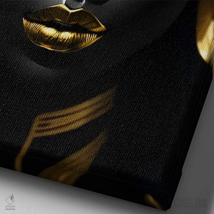 تابلو Gold And Black,پرتره زنی با پوست سیاه و آرایش طلایی، طلایی و سیاه اثر آدریان ویریو - نمای نزدیک بافت بوم