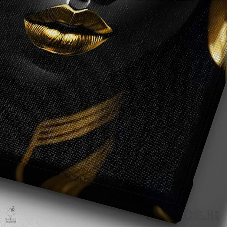 تابلو Gold And Black,پرتره زنی با پوست سیاه و آرایش طلایی، طلایی و سیاه اثر آدریان ویریو - نمای نزدیک بافت بوم
