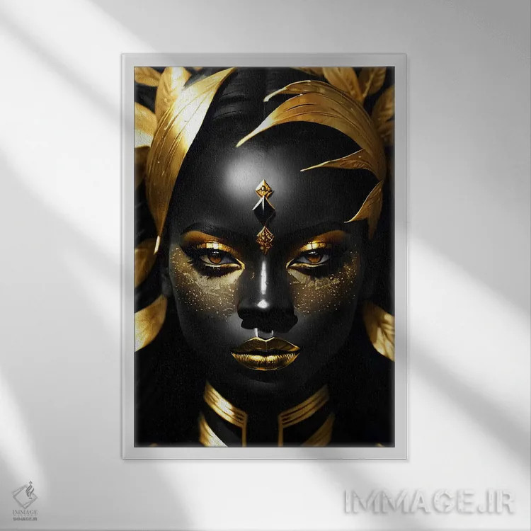 تابلو Gold And Black,پرتره زنی با پوست سیاه و آرایش طلایی، طلایی و سیاه اثر آدریان ویریو - نمای قابدار سفید