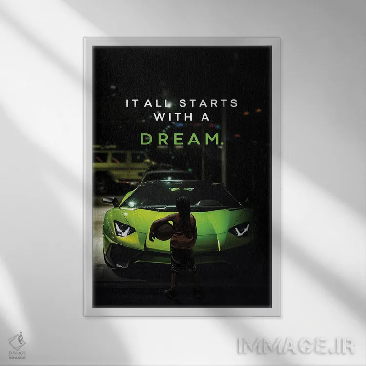 تابلو Business Dream,متن انگیزشی خودروی اسپرت، رؤیای کسبوکار اثر آدریان ویریو - نمای قابدار سفید