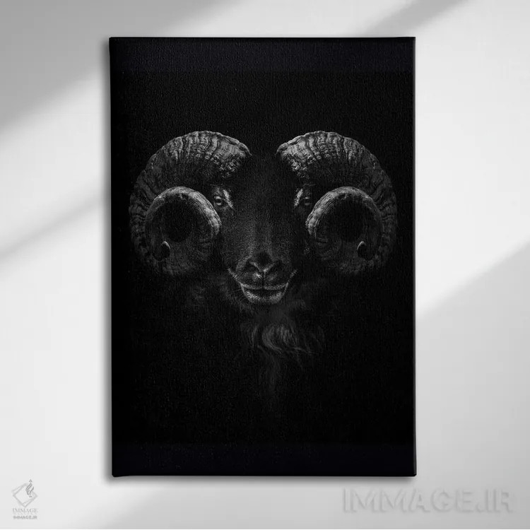 تابلو Close Up Of Head And Horns,نمای نزدیک سر و شاخهای قوچ اثر آدریان ویریو - نمای روبهرو روی دیوار