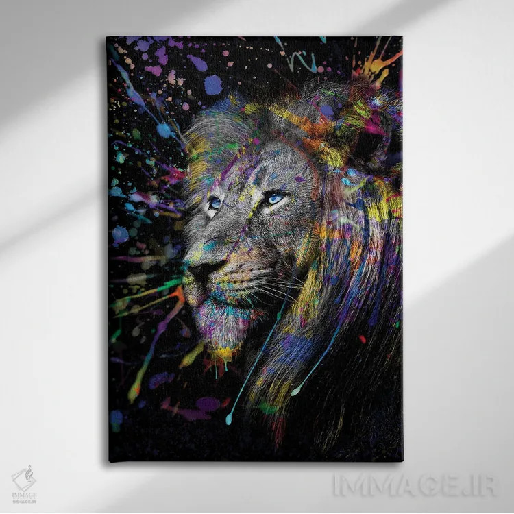 تابلو Abstract Art,سر شیر رنگی، هنر انتزاعی اثر آدریان ویریو - نمای روبهرو روی دیوار