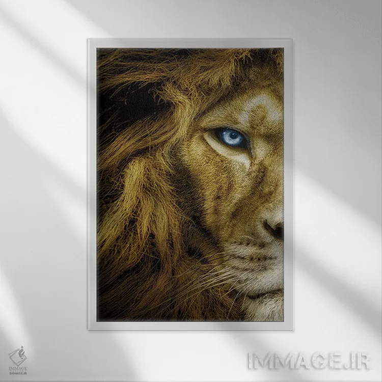 تابلو شیر با چشمهای آبی، نیمرخ صورت اثر آدریان ویریو - نمای قابدار سفید