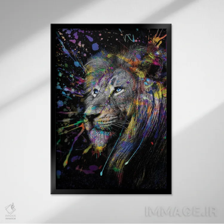 تابلو Abstract Art,سر شیر رنگی، هنر انتزاعی اثر آدریان ویریو - نمای قابدار مشکی