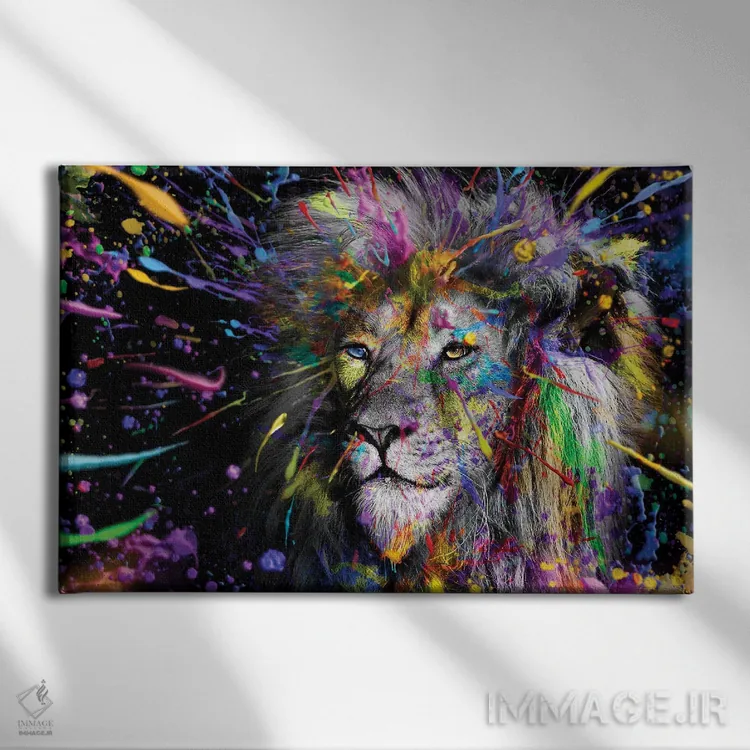 تابلو Abstract Art,صورت شیر رنگی، هنر انتزاعی اثر آدریان ویریو - نمای روبهرو روی دیوار