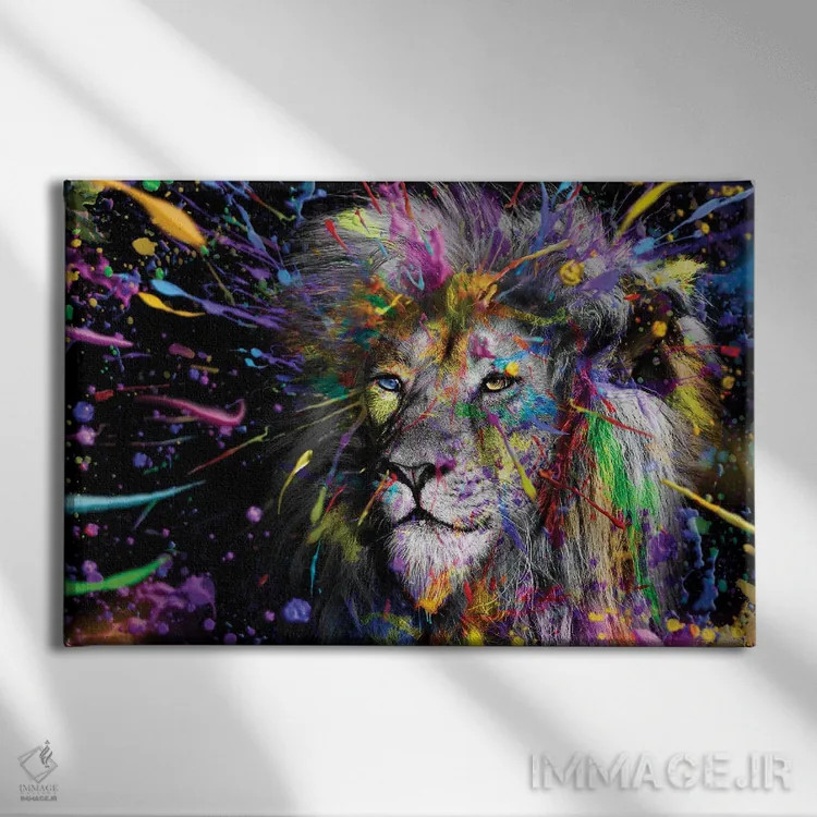 تابلو Abstract Art,صورت شیر رنگی، هنر انتزاعی اثر آدریان ویریو - نمای روبهرو روی دیوار