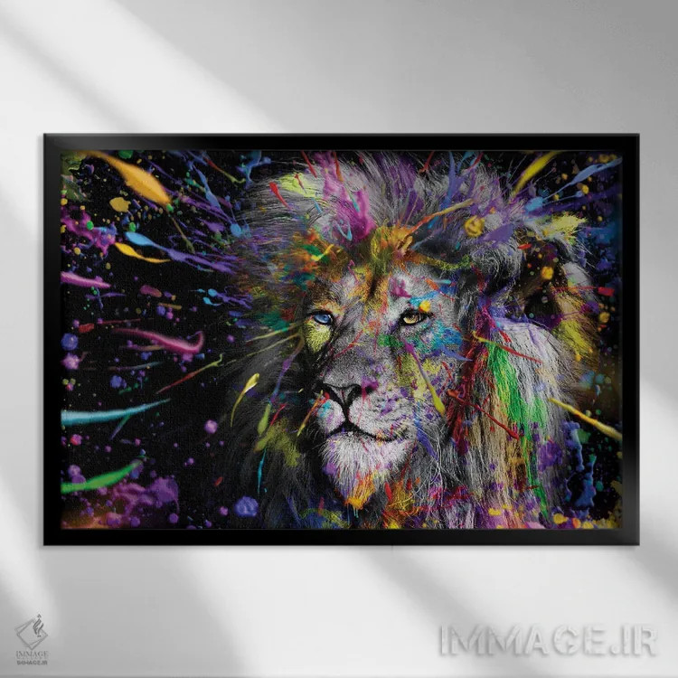 تابلو Abstract Art,صورت شیر رنگی، هنر انتزاعی اثر آدریان ویریو - نمای قابدار مشکی