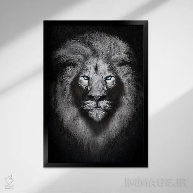 تابلو پرتره شیر سفید با چشمهای آبی اثر آدریان ویریو - نمای قابدار مشکی