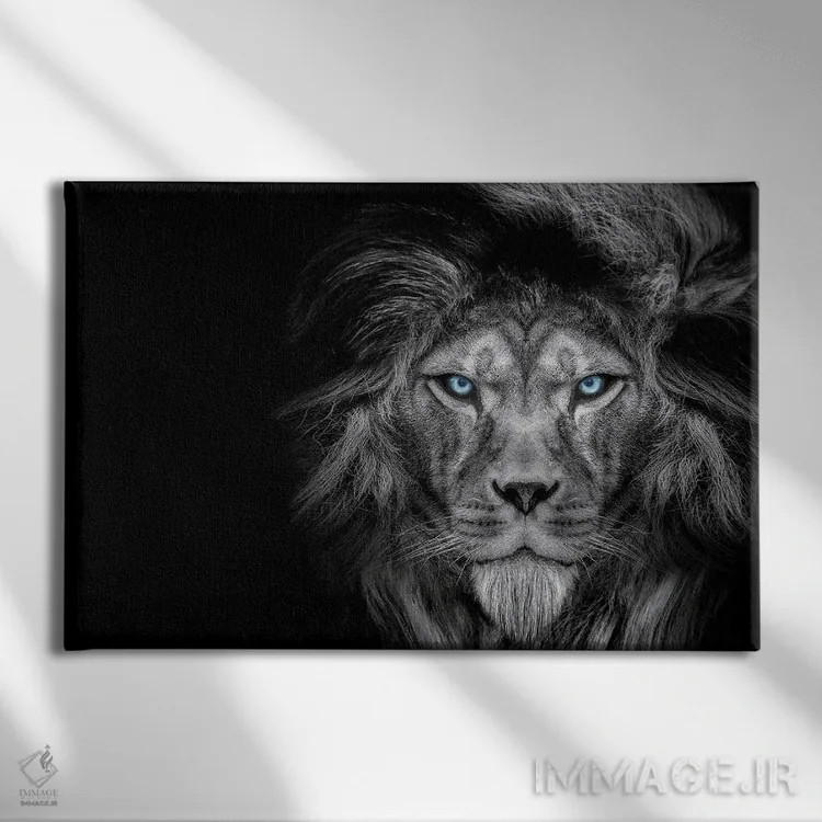 تابلو نگاه سرد شیر، سیاهوسفید اثر آدریان ویریو - نمای روبهرو روی دیوار
