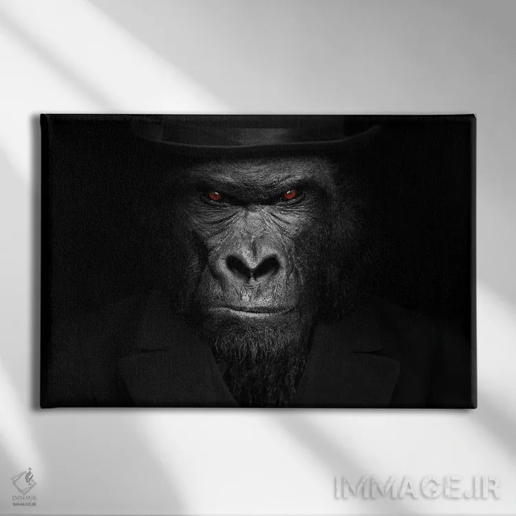 تابلو مرد به شکل گوریل در حال نگاه نزدیک (فانتزی) اثر آدریان ویریو - نمای روبهرو روی دیوار