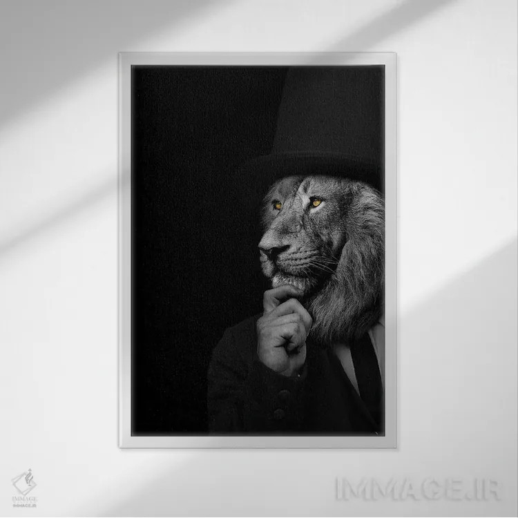 تابلو مرد به شکل شیر در حال فکر کردن (فانتزی) اثر آدریان ویریو - نمای قابدار سفید