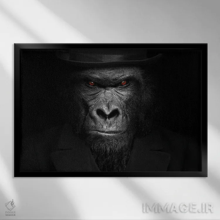 تابلو مرد به شکل گوریل در حال نگاه نزدیک (فانتزی) اثر آدریان ویریو - نمای قابدار مشکی