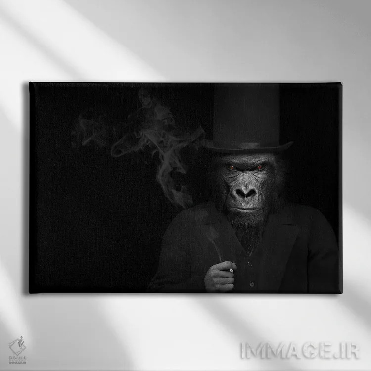 تابلو مرد به شکل گوریل در حال سیگار کشیدن (فانتزی) اثر آدریان ویریو - نمای روبهرو روی دیوار