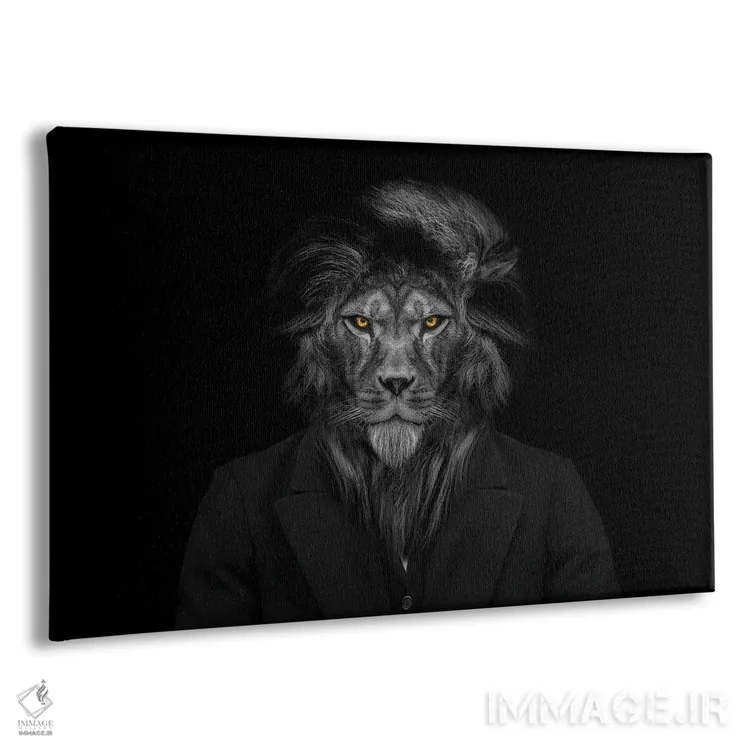 تابلو Animal Face Isolated Black White,سر مرد-شیر، صورت حیوانی جداشده، سیاهوسفید (فانتزی) اثر آدریان ویریو - نمای پرسپکتیو محصول