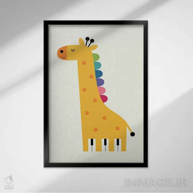 تابلو زرافه پیانو اثر اندی وستفِیس - نمای قابدار مشکی