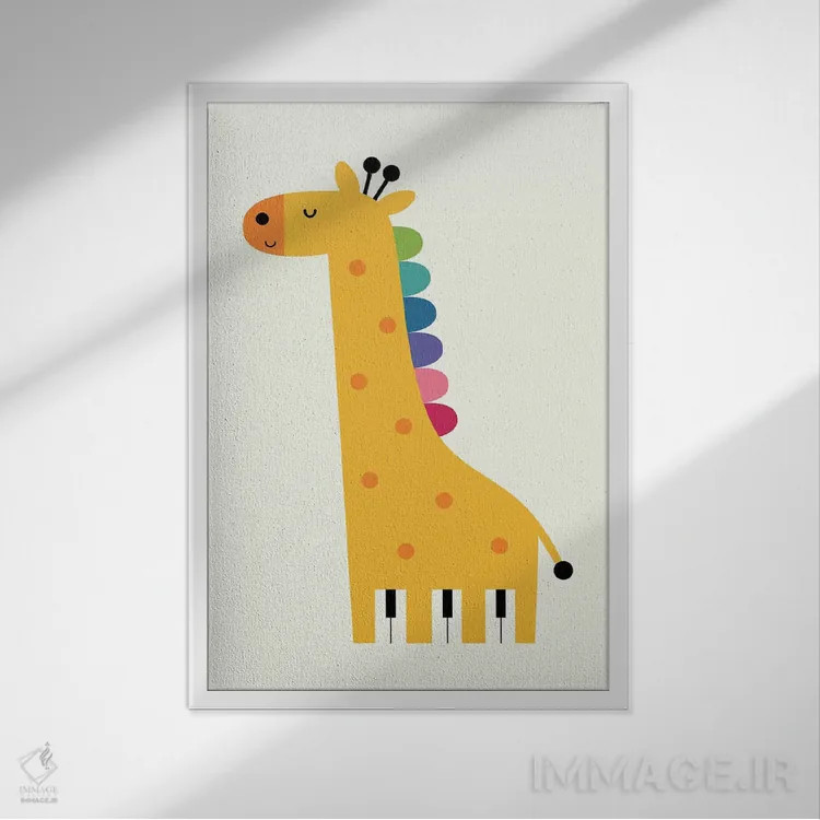 تابلو زرافه پیانو اثر اندی وستفِیس - نمای قابدار سفید