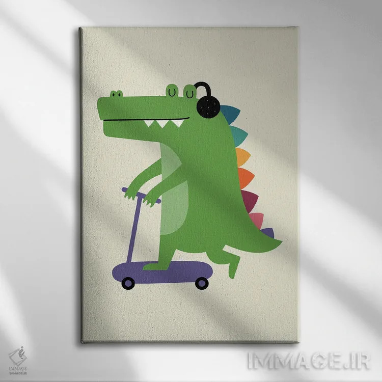 تابلو کروکودیل اسکوترسوار اثر اندی وستفِیس - نمای روبهرو روی دیوار