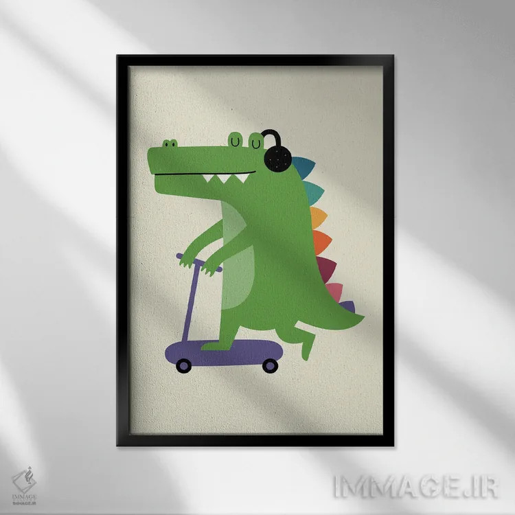 تابلو کروکودیل اسکوترسوار اثر اندی وستفِیس - نمای قابدار مشکی