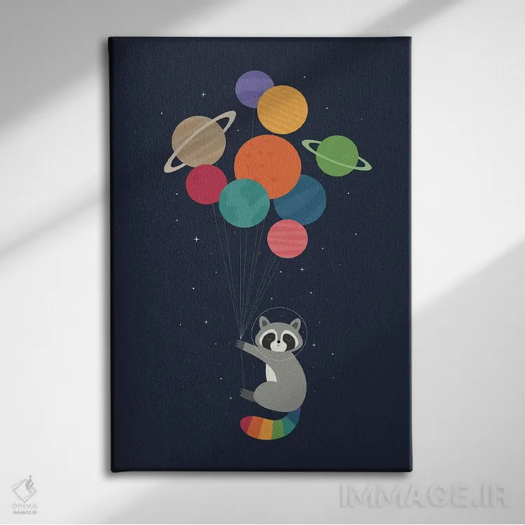 تابلو راکون فضایی اثر اندی وستفِیس - نمای روبهرو روی دیوار