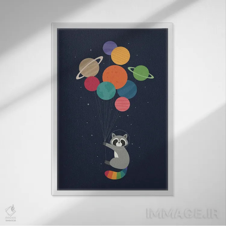 تابلو راکون فضایی اثر اندی وستفِیس - نمای قابدار سفید