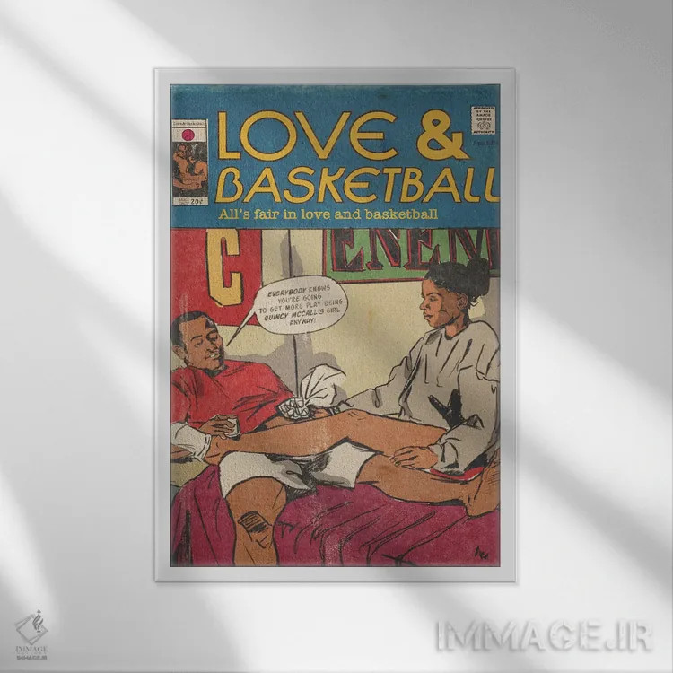 تابلو عشق و بسکتبال اثر آماندا وایتهرست - نمای قابدار سفید