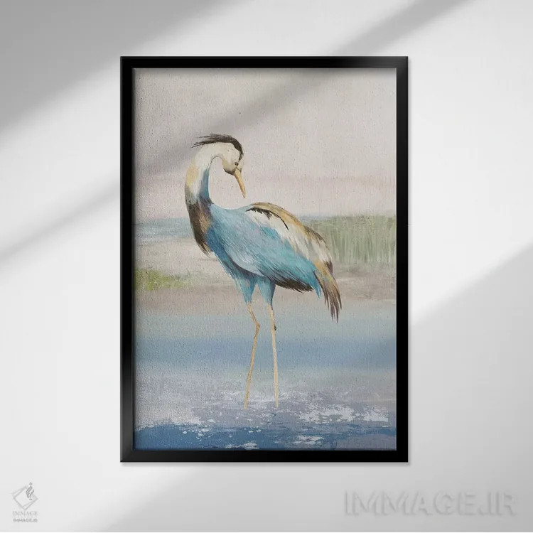 تابلو حواصیل در ساحل I اثر ایمی ویلسون - نمای قابدار مشکی