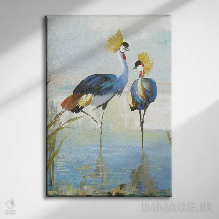 تابلو جفتگیری حواصیلها اثر ایمی ویلسون - نمای روبهرو روی دیوار