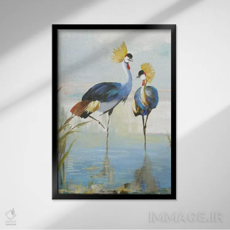 تابلو جفتگیری حواصیلها اثر ایمی ویلسون - نمای قابدار مشکی