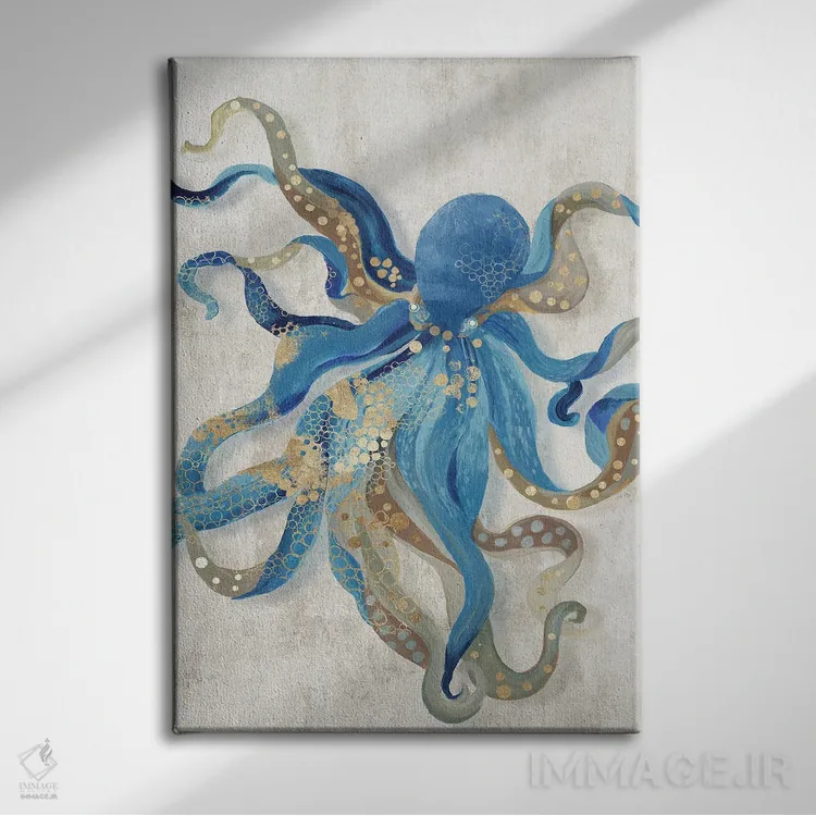 تابلو هشتپای آبی اثر ایمی ویلسون - نمای روبهرو روی دیوار