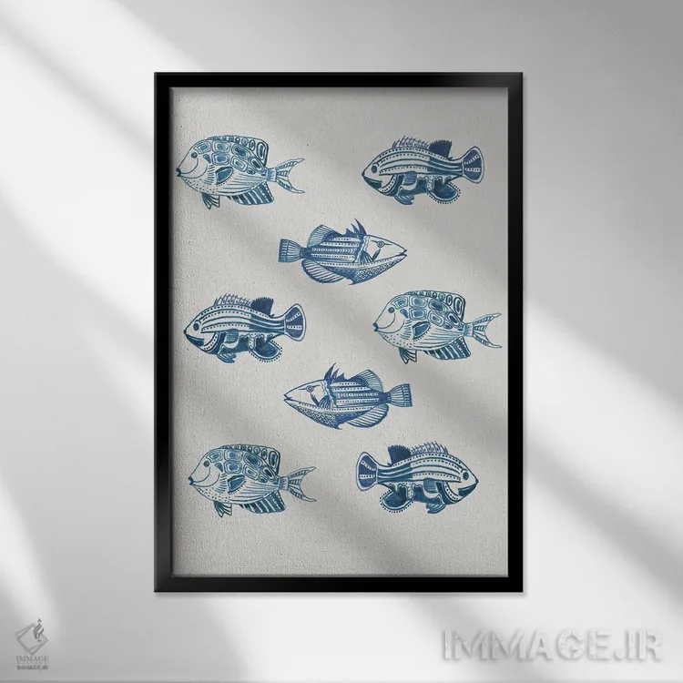 تابلو ماهیهای نیلی اثر ایمی ویلسون - نمای قابدار مشکی