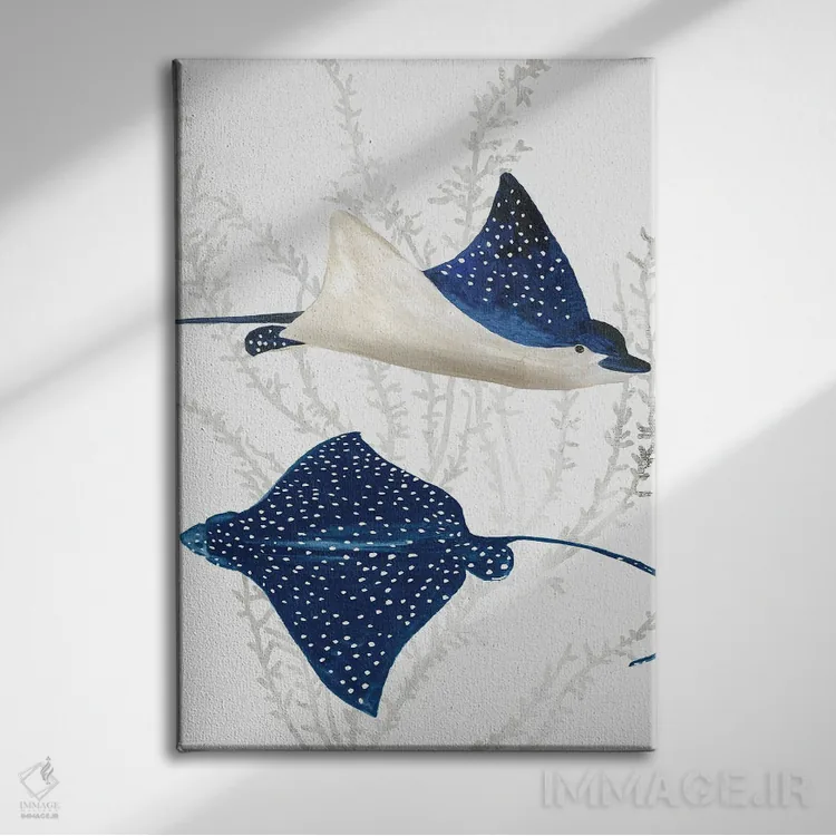 تابلو رِی ماهی آبی II (مانتا) اثر ایمی ویلسون - نمای روبهرو روی دیوار