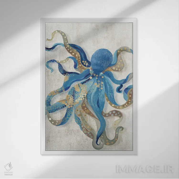 تابلو هشتپای آبی اثر ایمی ویلسون - نمای قابدار سفید