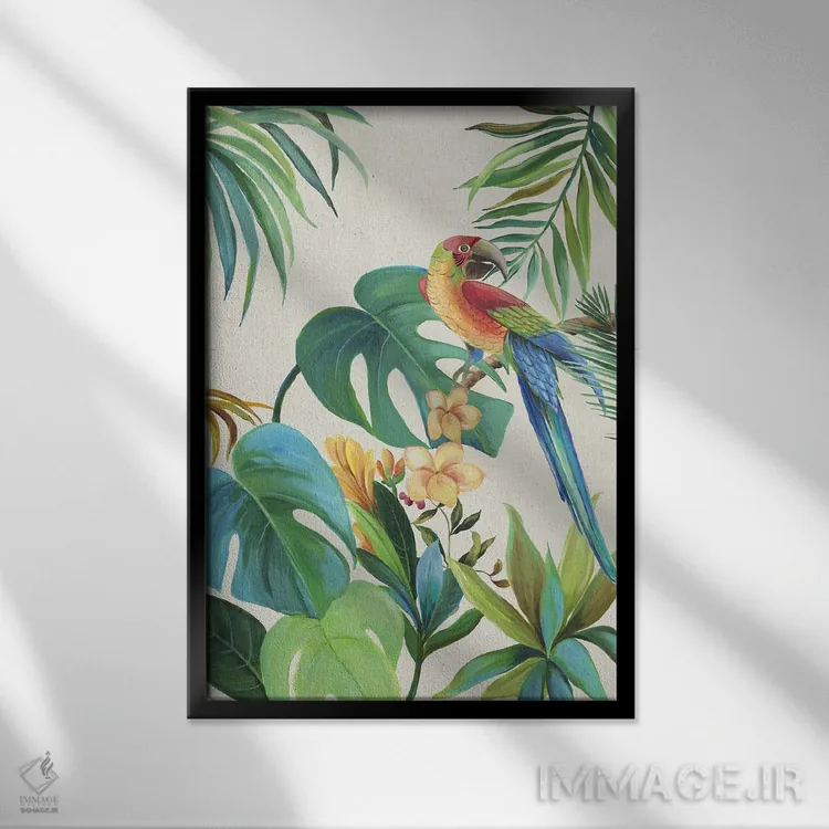 تابلو طوطی استوایی II اثر ایمی ویلسون - نمای قابدار مشکی