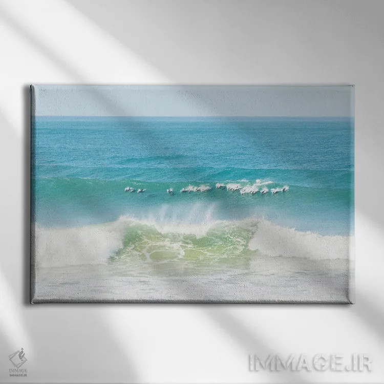 تابلو دلفینهای موجسوار اثر اندرو لِوِر - نمای روبهرو روی دیوار