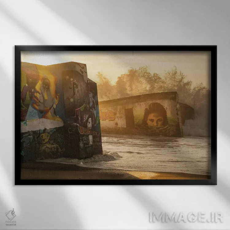 تابلو هجوم گرافیتی (نقاشی دیواری) اثر اندرو لِوِر - نمای قابدار مشکی