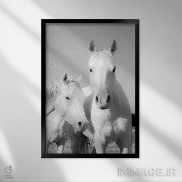 تابلو اسبهای عربی اثر اندرو لِوِر - نمای قابدار مشکی