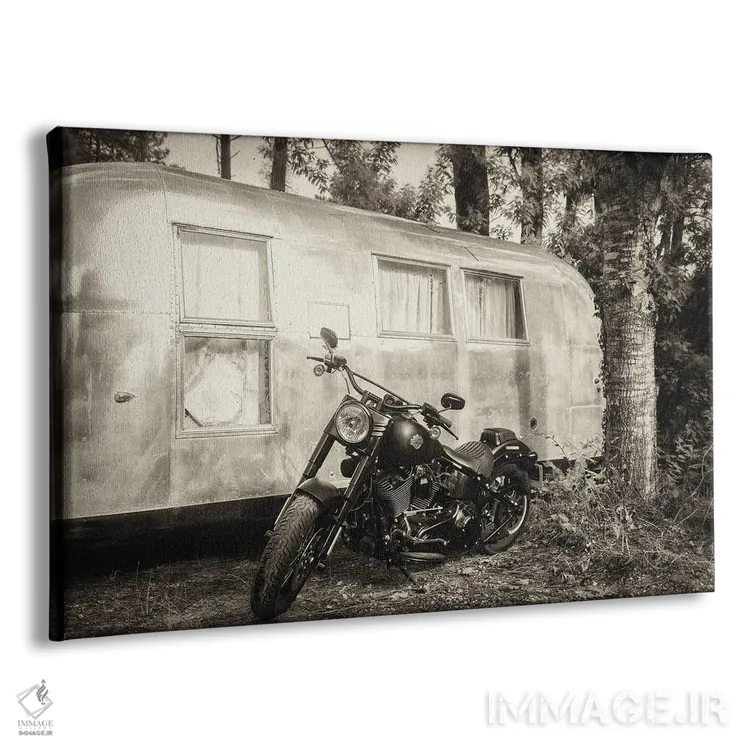 تابلو هارلی و ایراستریم (موتورسیکلت و کاروان) اثر اندرو لِوِر - نمای پرسپکتیو محصول