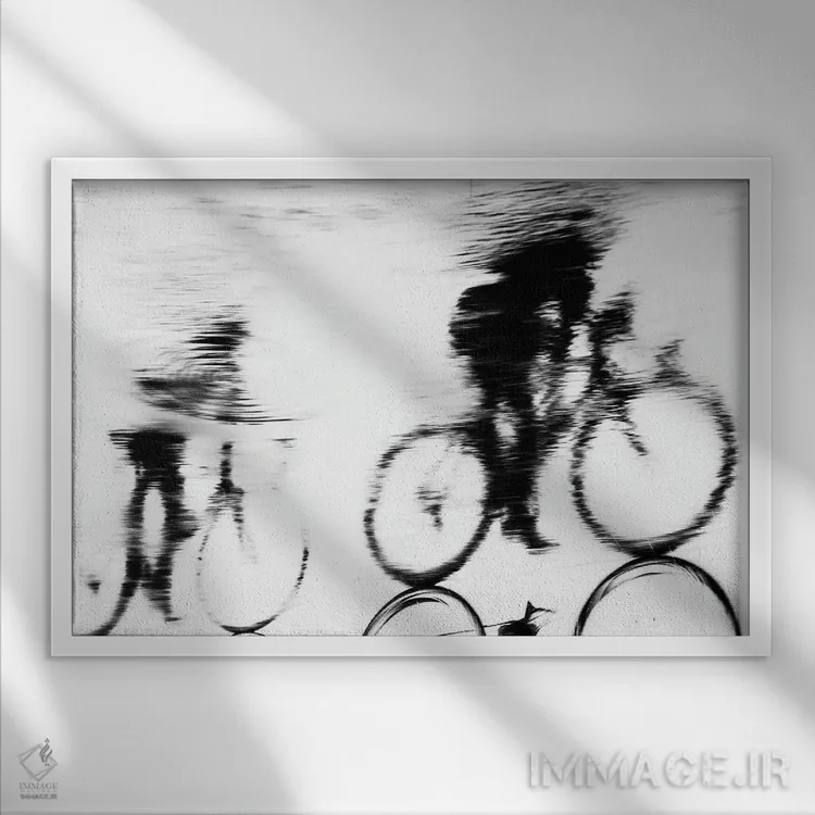 تابلو سایهنمای دوچرخهسوار اثر اندرو لِوِر - نمای قابدار سفید