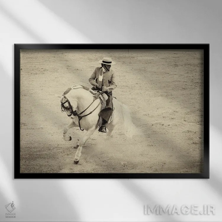 تابلو اسبسوار اسپانیایی اثر اندرو لِوِر - نمای قابدار مشکی