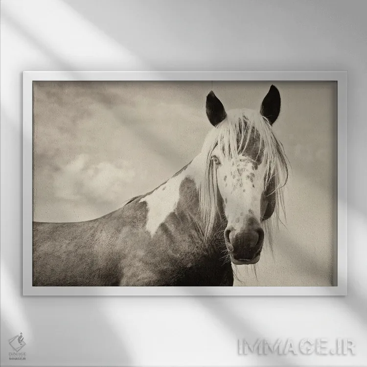 تابلو اسب نقاشیشده اثر اندرو لِوِر - نمای قابدار سفید
