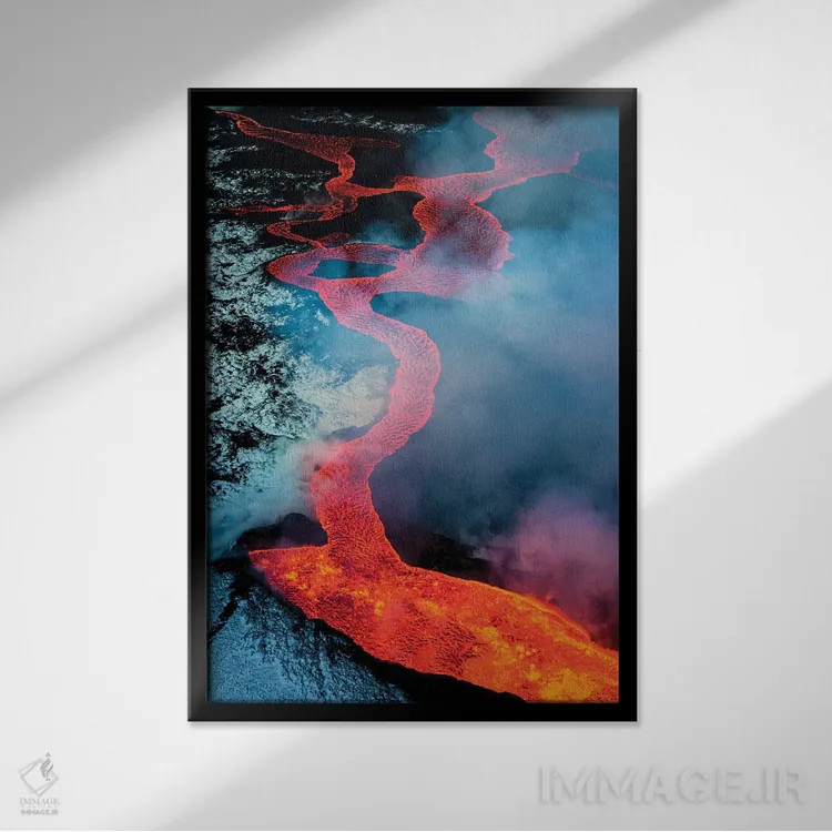 تابلو Iceland,فوران آتشفشان بارداربونگا ۲۰۱۴، ایسلند اثر آرت وولف (عکاس حیات وحش آمریکایی) - نمای قابدار مشکی