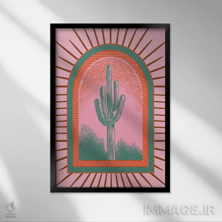 تابلو کاکتوس برقی اثر اروویند پرینتس - نمای قابدار مشکی