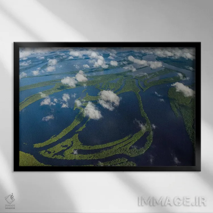 تابلو Manaus, Brazil II,نمای هوایی حوضهٔ رود آمازون، مانائوس، برزیل II اثر آرت وولف (عکاس حیات وحش آمریکایی) - نمای قابدار مشکی
