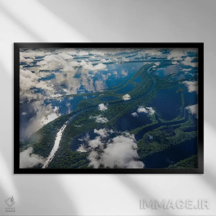 تابلو Manaus, Brazil I,نمای هوایی حوضهٔ رود آمازون، مانائوس، برزیل I اثر آرت وولف (عکاس حیات وحش آمریکایی) - نمای قابدار مشکی